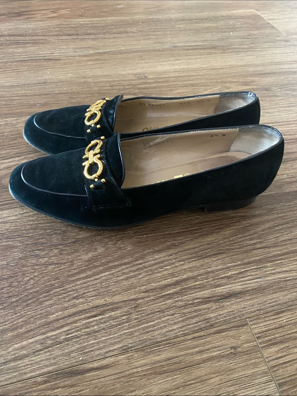 Salvatore Ferragamo loafers BABS Double Gancini black Nubuck Women 6.5 - Picture 3 of 8
